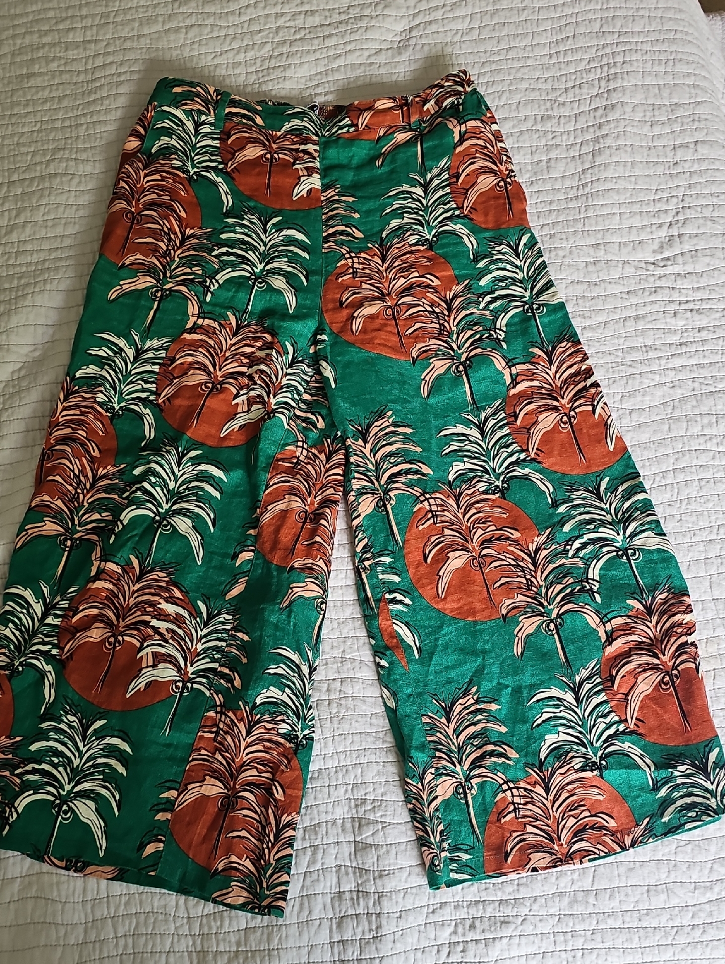 Nicole Miller 100% Linen Pants Size L Wide Leg Beach Vacation